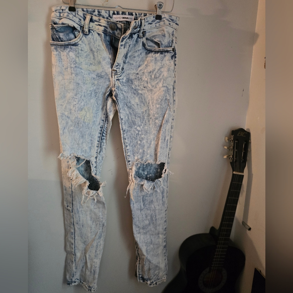 Fashion Mova Men's Distressed Acid Wash Skinny Jeans W30 L31